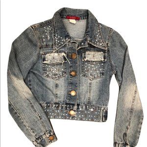 Ceres Distessed Decorated Denim Jacket Small